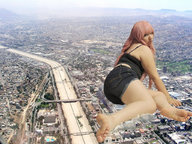 giantess collage city mega butt destruction barefoot pink_hair thighs