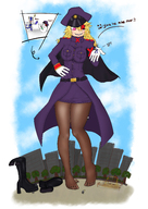 drawing giantess feet blonde color handheld stockings gloves boots uniform looking_at_tiny eyepatch on_palm black_general_san micwhyss