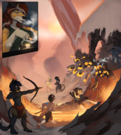 drawing giantess furry color warrior battle magic cigarette wizard archer kerneldecoy nonchalant in_ashtray