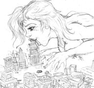 drawing giantess city mega monochrome licking lying_down sketch vehicles vehicle_crush ipanick tongue_crush