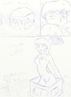breasts drawing growth giantess nude comic monochrome destruction outgrowing_building looking_up cramped