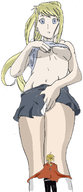 drawing growth giantess panties upskirt blonde long_hair skirt ponytail surprised underboob looking_up ripped_clothing no_background