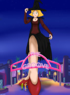 drawing giantess blonde skirt high_heels short_hair looking_down clover necklace totally_spies alex sam witch_hat low_cut giantwaifus