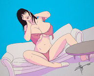 drawing black_hair long_hair destruction huge_breasts sitting closed_eyes ripped_clothing clenched_teeth