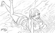 breasts drawing giantess giga city mega monochrome large_breasts butt skirt breast_crush multiple_sizes lying_down giantesses top bryan_lobdell looking_at_tiny total_drama total_drama_island courtney izzy