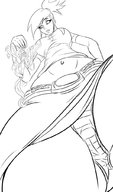 breasts drawing panties wings upskirt monochrome large_breasts long_hair skirt fairy low_angle ponytail frankie_foster looking_down thighs point_of_view top belt hands_on_hips no_background pinched looking_at_tiny bare_legs fosters_home_for_imaginary_friends bare_midriff cartoon_network