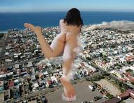 giantess collage nude city mega black_hair long_hair butt destruction lying_down outdoors