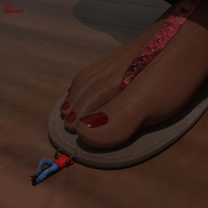 crush feet toes sandals shrunken_man dark_skin under_shoe flip_flops red_nails nail_polish digital_render