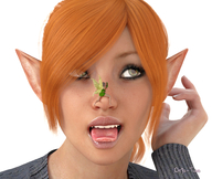 wings long_hair tongue fairy red_hair ponytail open_mouth hanging_on no_background pointed_ears digital_render innocent-owl