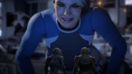 giantess smiling lying_down short_hair looking_down digital_render mass_effect cora_harper