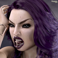 vore long_hair purple_hair shrunken_man open_mouth inside_mouth long_nails spawngts bracelet no_background digital_render parted_lips