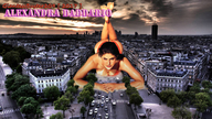 bikini collage city black_hair long_hair barefoot lying_down vehicles outdoors alexandra_daddario giantessbuster209