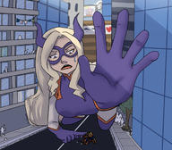 giantess city blonde large_breasts long_hair crawling mask outdoors my_hero_academia skintight_clothing xxxgoom mt._lady