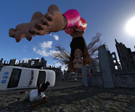 giantess crush city mega destruction barefoot blood red_hair leggings yoga point_of_view digital_render awings survivors