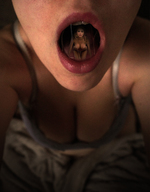 collage vore saliva shrunken_woman open_mouth inside_mouth point_of_view vo-photoshop