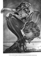 drawing crush nude monochrome black_hair large_breasts long_hair blood story foot_crush shrunken_man looking_down multiple_victims stuck_to_foot