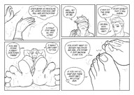 drawing feet vore comic toes barefoot sweat lesbians shrunken_woman dialogue panels smushedboy overwatch zarya tracer_(overwatch)