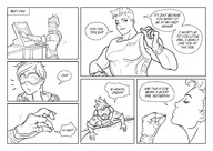 drawing feet vore comic monochrome lesbians between_fingers panels smushedboy pinched overwatch zarya tracer_(overwatch)