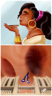 drawing mega comic black_hair color long_hair ponytail nose dark_skin hoop_earrings disney closed_eyes bracelet hairband inhaled nasal_vore esmeralda the_hunchback_of_notre_dame frollo kisparlius