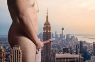 collage city giant male penis outdoors