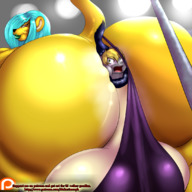 drawing insertion furry anthro long_hair blue_hair smiling anal_insertion shrunken_man looking_back bikini_bottom