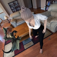 blonde dragon barefoot cleavage short_hair foot_crush indoors riding under_foot digital_render hair_bun