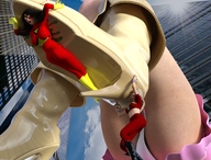 giantess panties city mega upskirt crossover high_heels buildings giganta boots sitting outdoors costume digital_render dc_comics wonder_girl spider-woman marvel_comics cassie_sandsmark