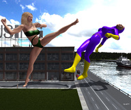 giantess city blonde long_hair gloves boots fighting giantesses vehicles outdoors skimpy_clothing digital_render tight-clothing