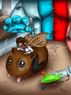 drawing large_breasts gloves shrunken_man hamster riding running_away science_lab kaytlin-andcie tight_clothing