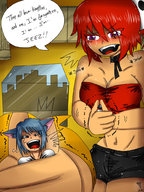 drawing blushing large_breasts handheld cleavage crying red_hair short_hair sitting dialogue mouth_open kaytlin-andcie