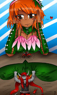 drawing blushing large_breasts long_hair red_hair short_hair heart looking_down dark_skin lifting hairband under_breasts no_background kaytlin-andcie