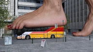city barefoot bus walking vehicles outdoors red_nails nail_polish vehicle_crush digital_render