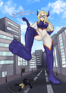 drawing giantess city color foot_crush looking_down raised_foot long_socks my_hero_academia micwhyss mt._lady