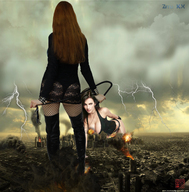 giantess collage city mega large_breasts long_hair destruction cleavage red_hair boots crawling female_domination giantesses outdoors denise_milani whip top lightning