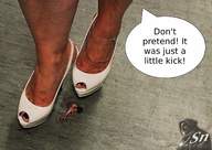 collage high_heels lying_down shrunken_woman nail_polish ankle_bracelet dialogue blue_nails sendigiovus