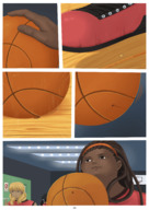 drawing crush blonde comic long_hair blood basketball unaware shrunken_man sneakers dark_skin panels ayami6 minor_league