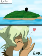 drawing giantess blonde comic color large_breasts handheld island kissing jungle_de_ikou on_palm mii_(jungle_de_ikou) octshero