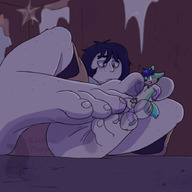 drawing feet black_hair toes barefoot soles lying_down short_hair ghost looking_down between_toes freckles between_feet oc raichupuppy