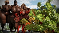 nude blonde black_hair long_hair huge_breasts brunette red_hair mini_giantess giantesses dark_skin outdoors big_butt christmas_tree thick_thighs digital_render dinner-kun