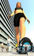 city red_hair short_hair unaware shrunken_man imminent_crush digital_render strolling 3d-giantess-studios sportswear