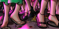 drawing crush color shoes blood gore foot_crush unaware bug_crush dancing shrunken_person party bugs anirusfere mat mspaintgts sandal_crush dancefloor