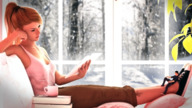 gentle giantess clothed shoes red_hair shrunken_man peaceful reading ankle thevestige digital_render on_ankle