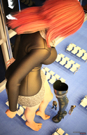 giantess barefoot red_hair looking_down boot indoors digital_render fater seats