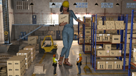 giantess building small_men boots hardhat drcreep looking_at_tiny digital_render crates