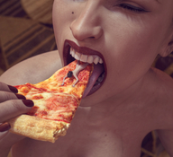 vore tongue mouth teeth face shrunken_woman food fingers pizza digital_render flagg3d