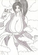 giantess giga monochrome large_breasts long_hair thong mai_shiranui