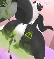 drawing giantess nude furry tail butt licking bed fart thighs under_butt skunk_girl caution_symbol
