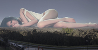 giantess collage city mega black_hair barefoot lying_down forest drt3t