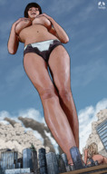 breasts drawing giantess city mega destruction low_angle multiple_sizes legs belly looking_down skyscraper giantesses smoke sky point_of_view pandoza