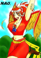 drawing giantess blushing wings anime red_eyes red_hair nao shrunken_men between_breasts